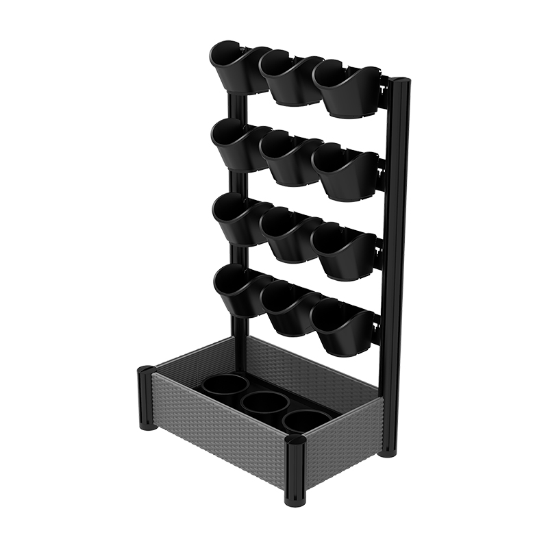 61*40*102 سانتی‌متر (طول*عر*ط) دیوار سبز مستقل با 12 عدد گلدان x#1 (13.7 x 16.5 x 12.5 سانتی‌متر)، گلدان 3 عدد در 4 اینچ، سینی مویرگی خود آبیاری IFG-1